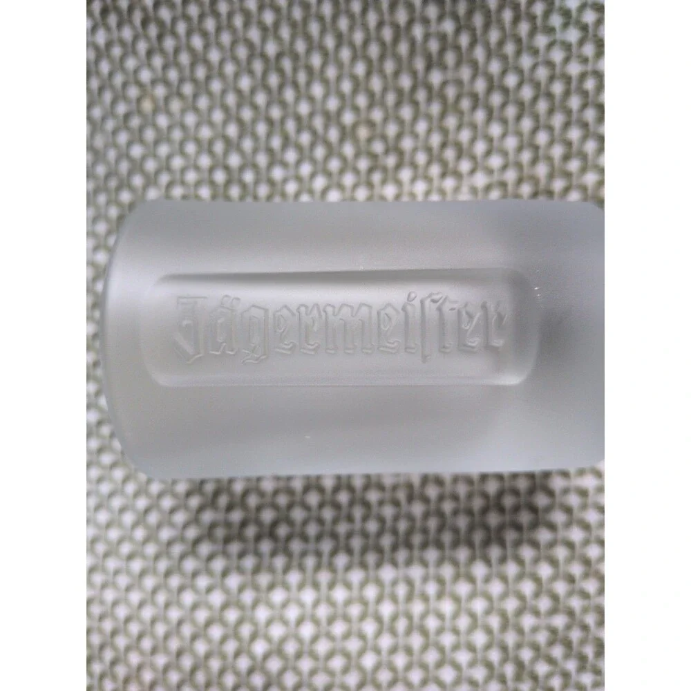 2x Jagermeister Frosted Shot Glass 2cl CE St Hubertus Stag Logo Raised Letters
